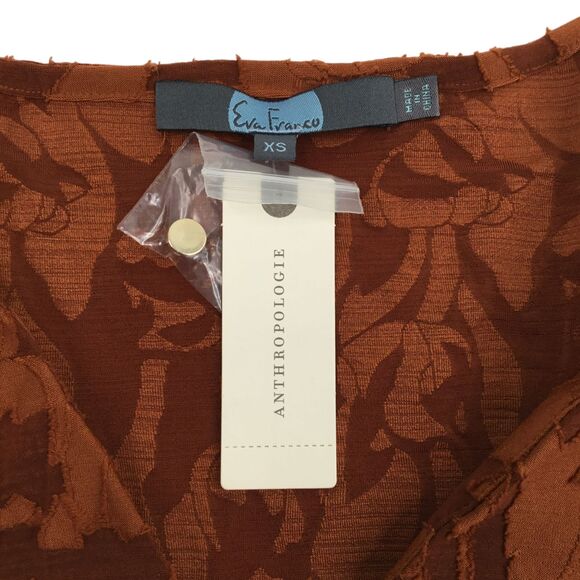 Eva Franco Anthropologie Burnout Velvet Top sz XS Puff Sleeve Sheer Rust Orange - Picture 12 of 16